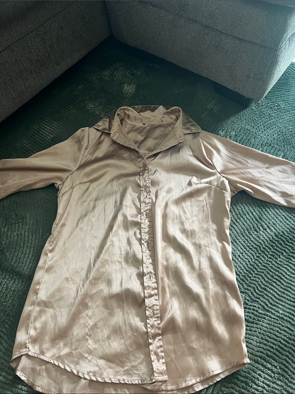 Zara Taupe Satin Button-Front Blouse